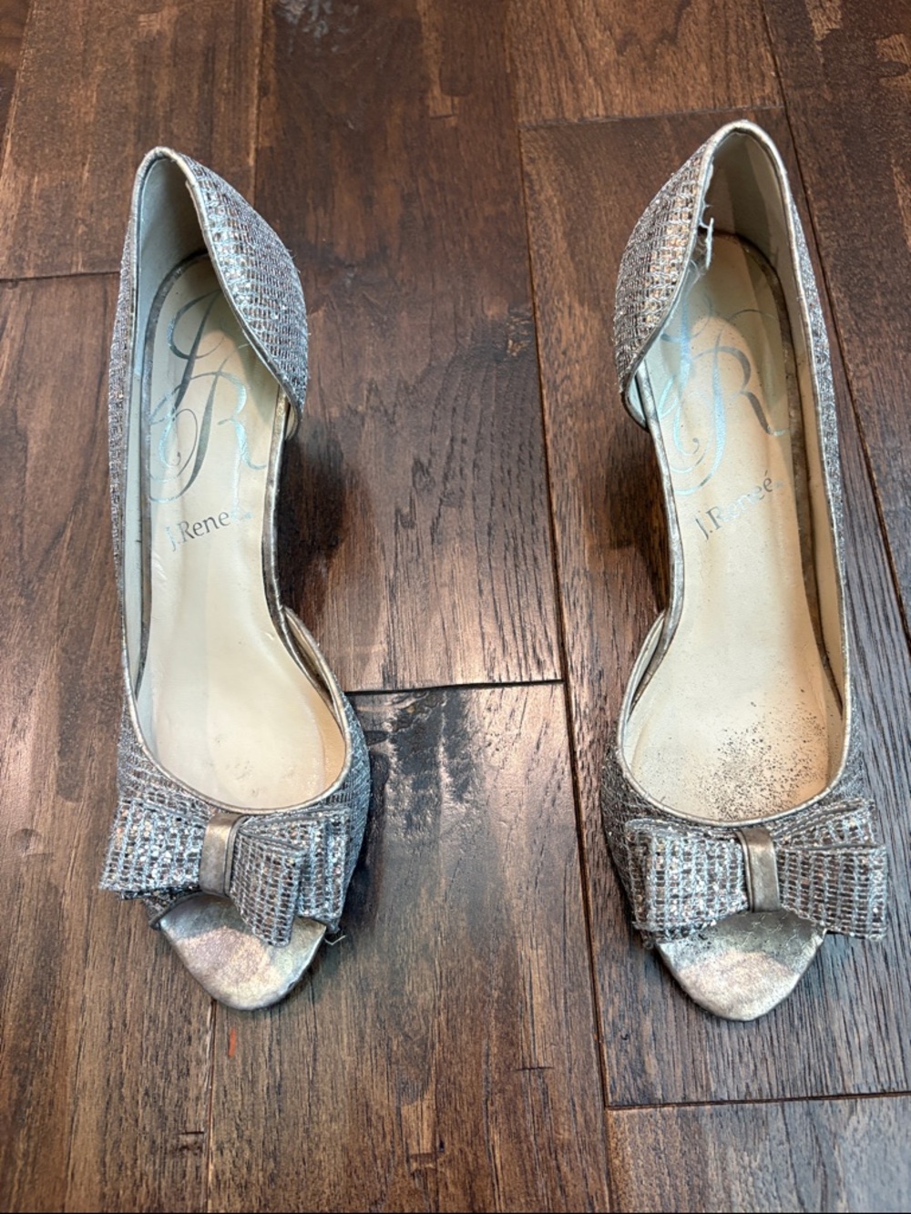 J.Renee Chrissy Silver Peep-Toe Bow Heels